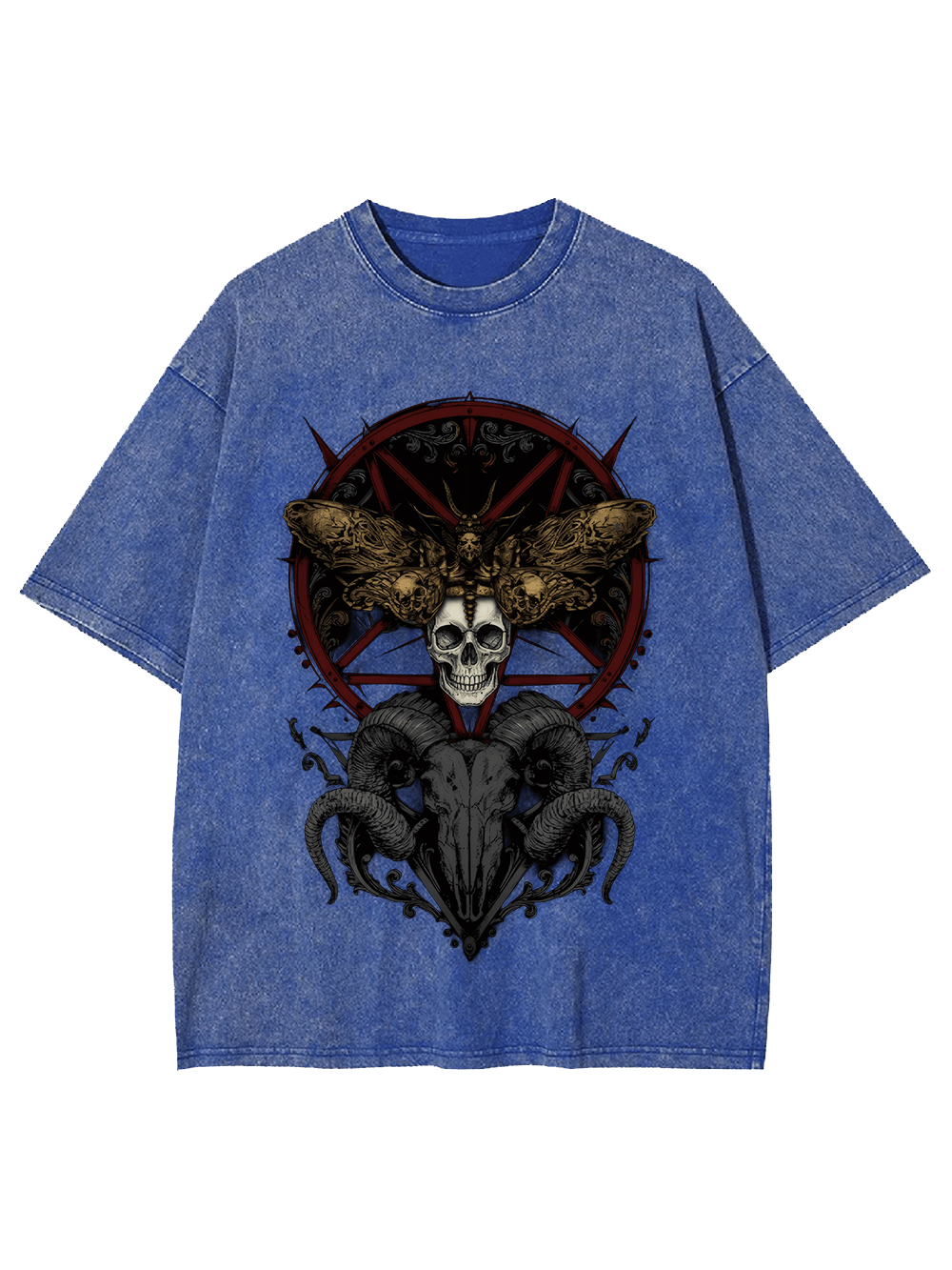 Dark Gothic Skull Goat Head Washed Tshirt
