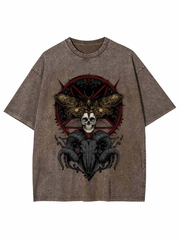 Dark Gothic Skull Goat Head Washed Tshirt