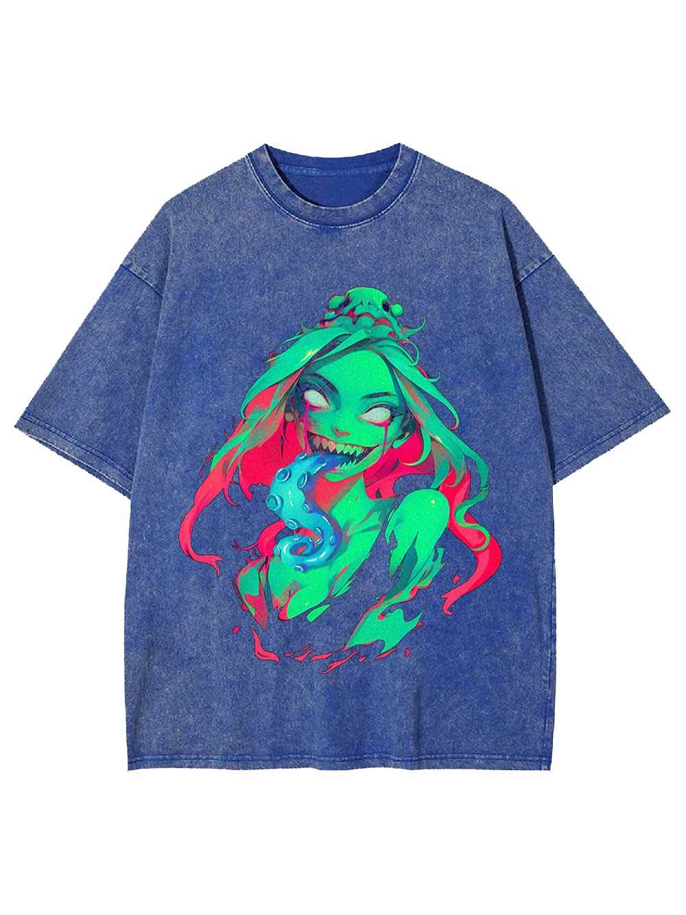 Tentacles Evil Girl Washed Tshirt