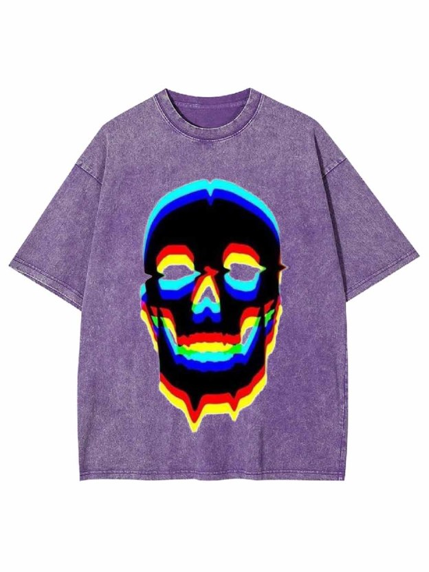 Cyberpunk Neon Skull Washed Tshirt