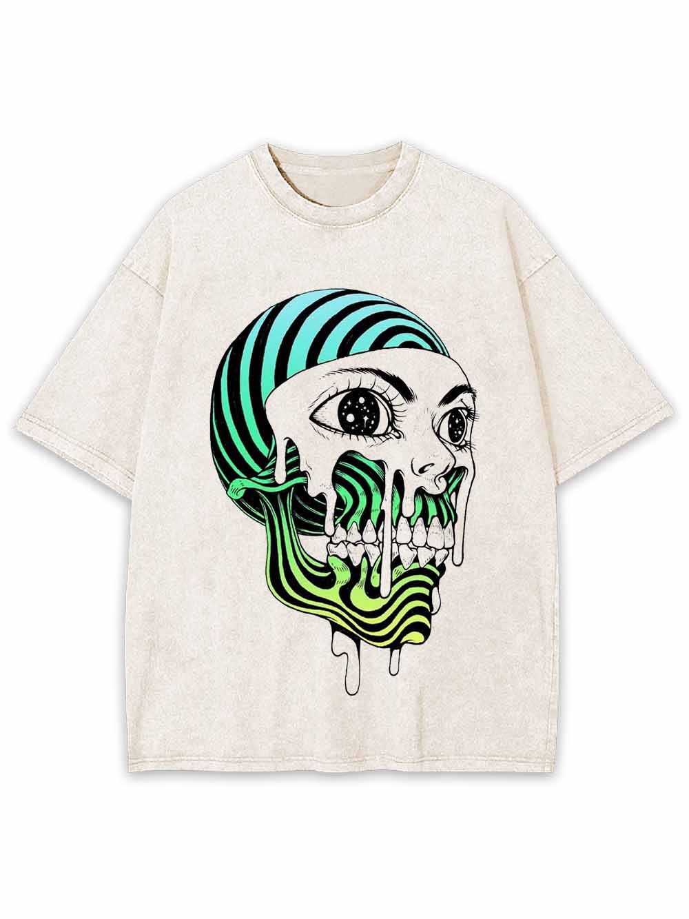 Psychedelic Neon Skull Washed Tshirt