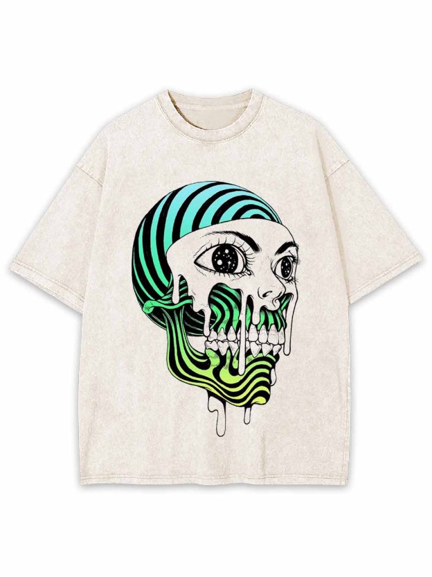 Psychedelic Neon Skull Washed Tshirt