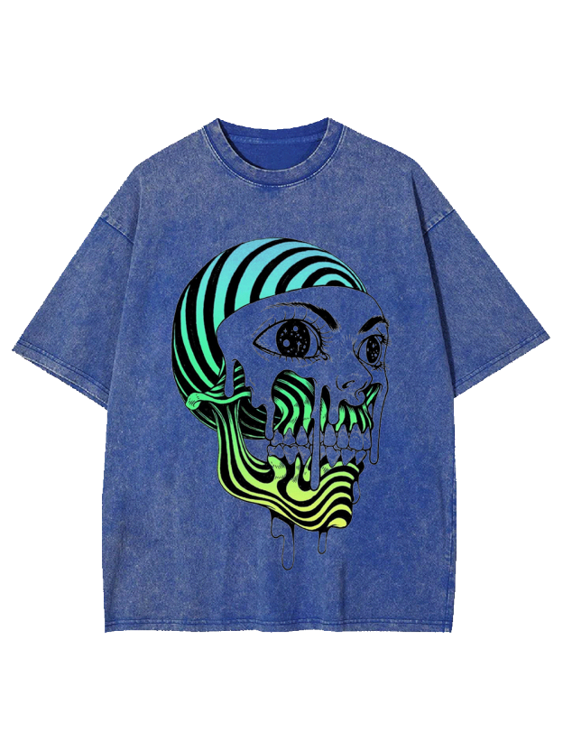 Psychedelic Neon Skull Washed Tshirt
