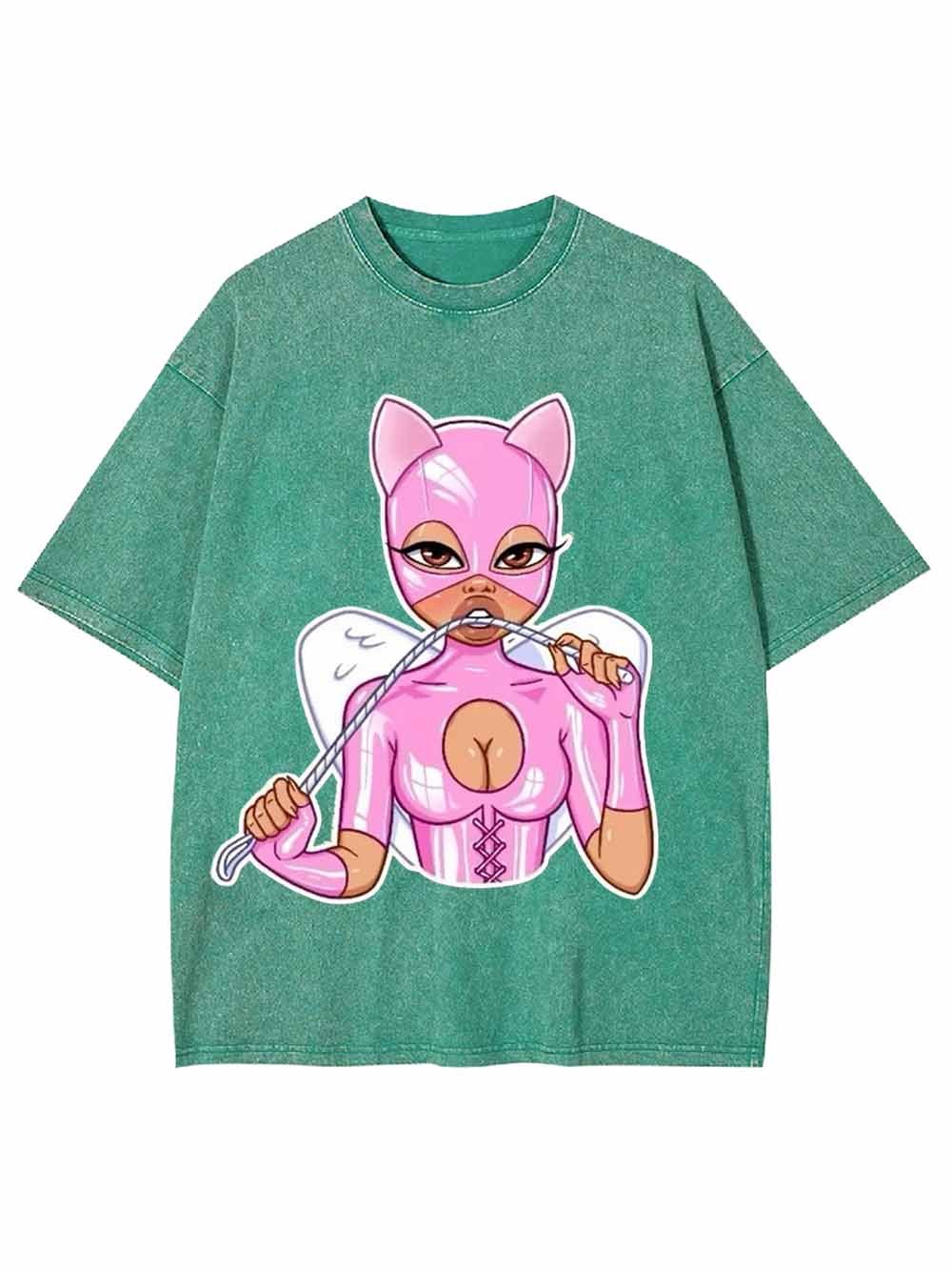 Pink Catwoman Angel Washed Tshirt