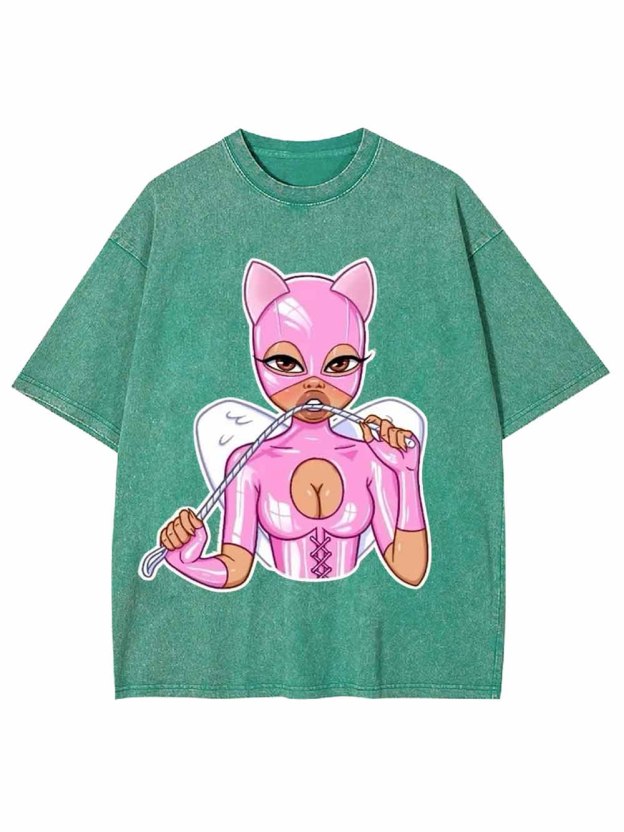 Pink Catwoman Angel Washed Tshirt