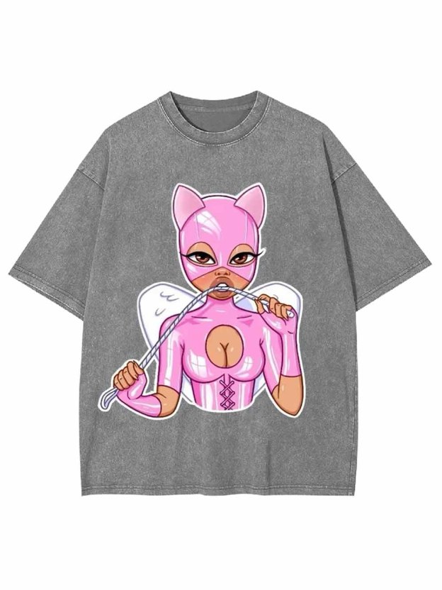 Pink Catwoman Angel Washed Tshirt