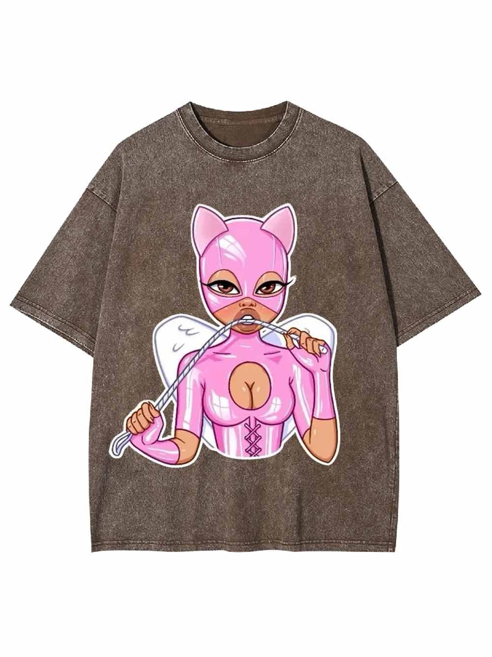 Pink Catwoman Angel Washed Tshirt