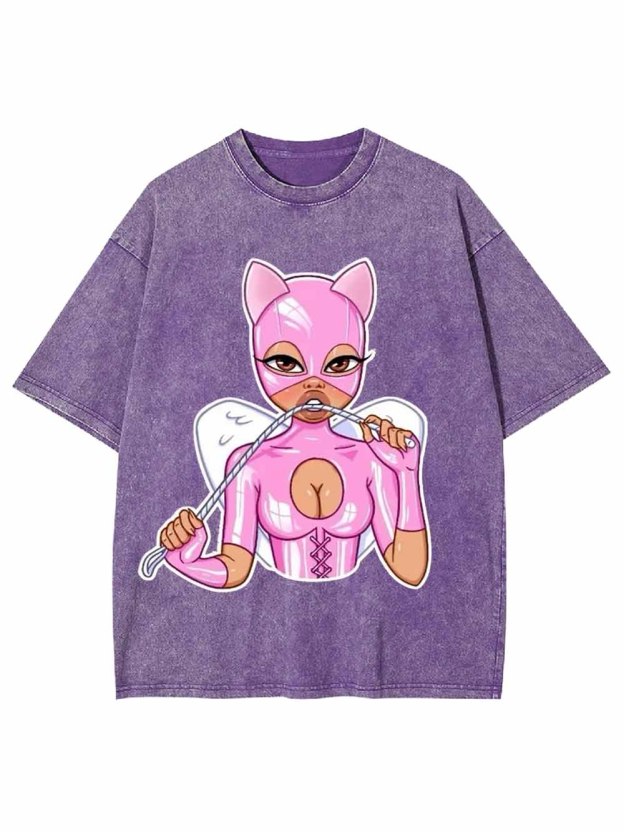 Pink Catwoman Angel Washed Tshirt