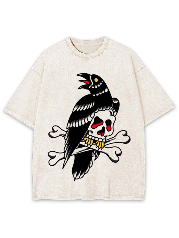 Skull Crossbones Graphic Washed Tshirt