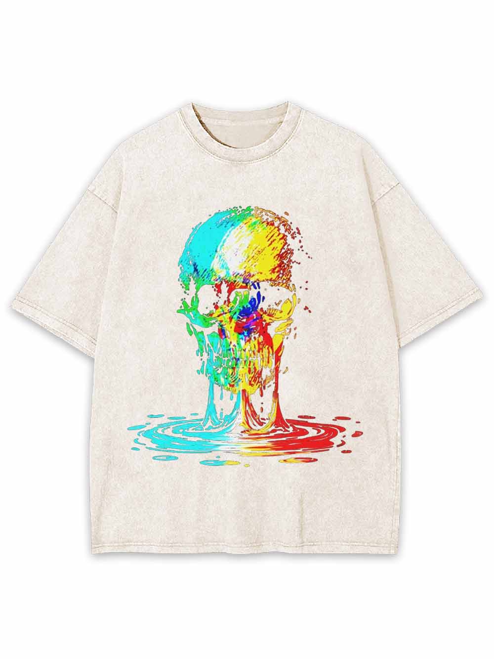 Colorful Melting Skull Washed Tshirt