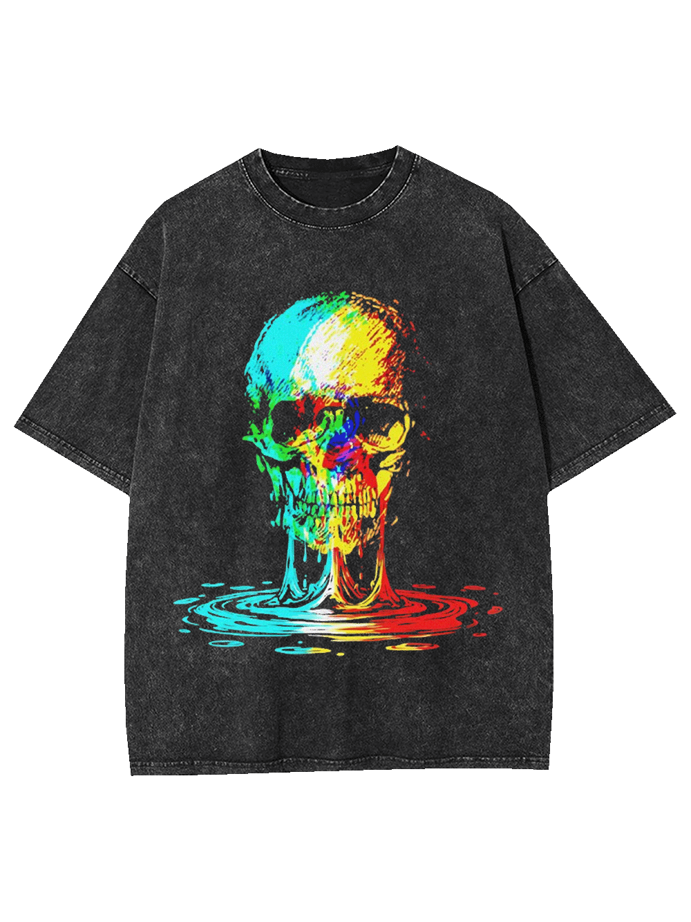 Colorful Melting Skull Washed Tshirt