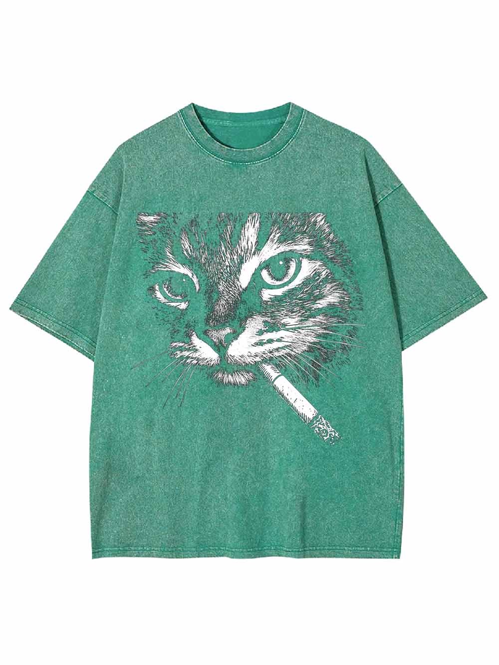 Cat With Cigarette Washed Tshirt