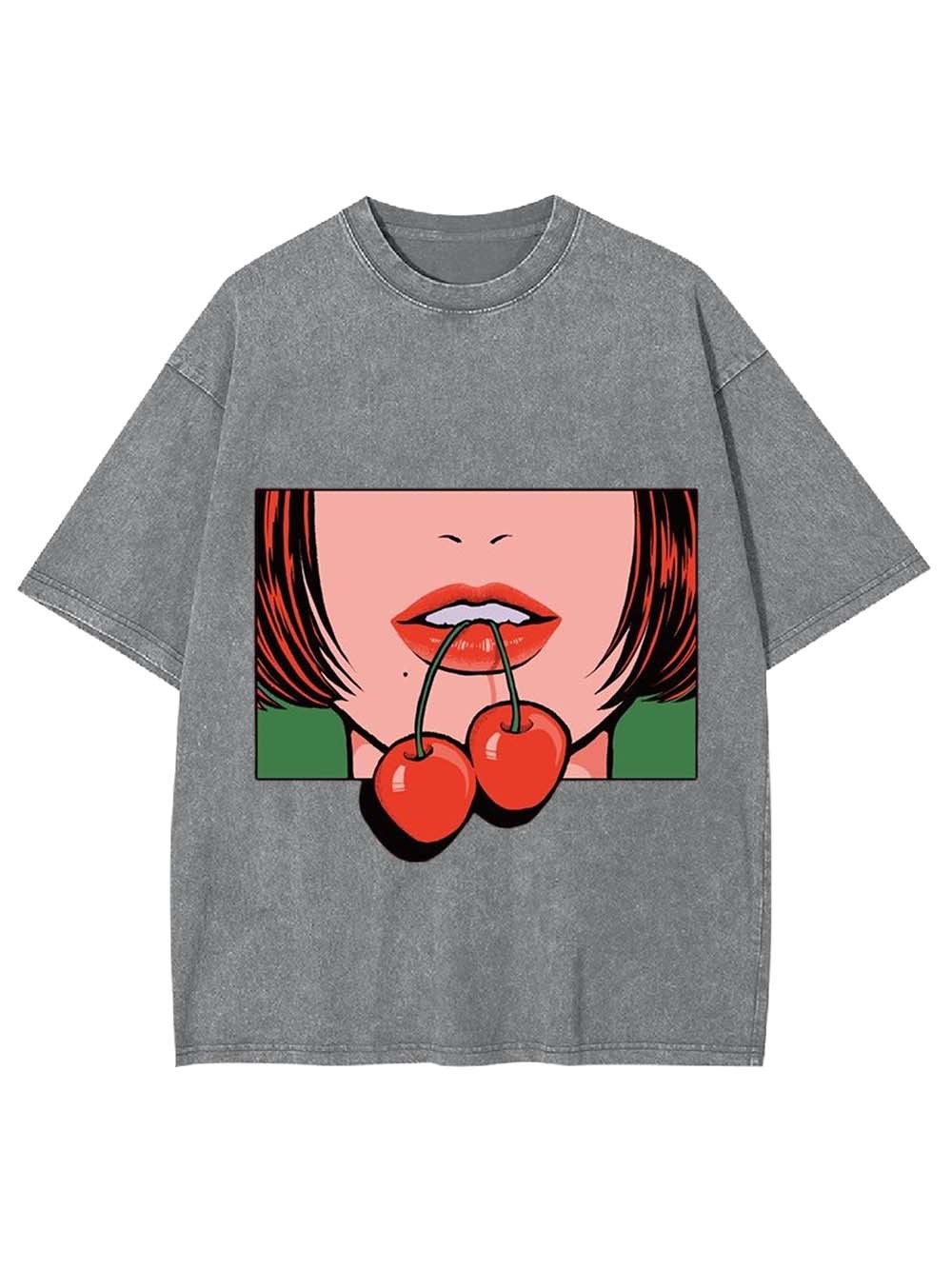 Red Lips Cherry Washed Tshirt