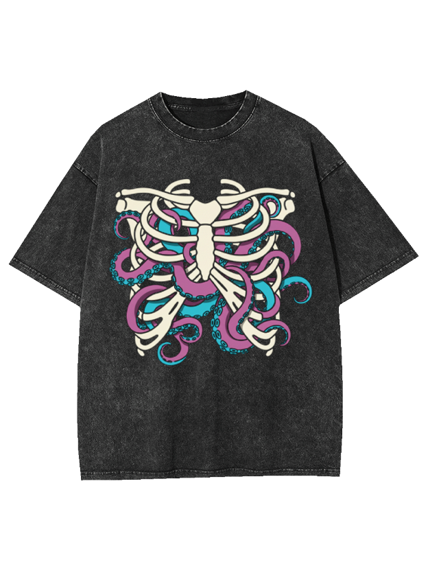 Skull Octopus Tentacles Washed Tshirt