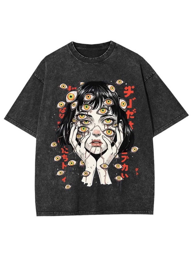 Weird Fantasy Girl With Many Eyes Washed Tshirt