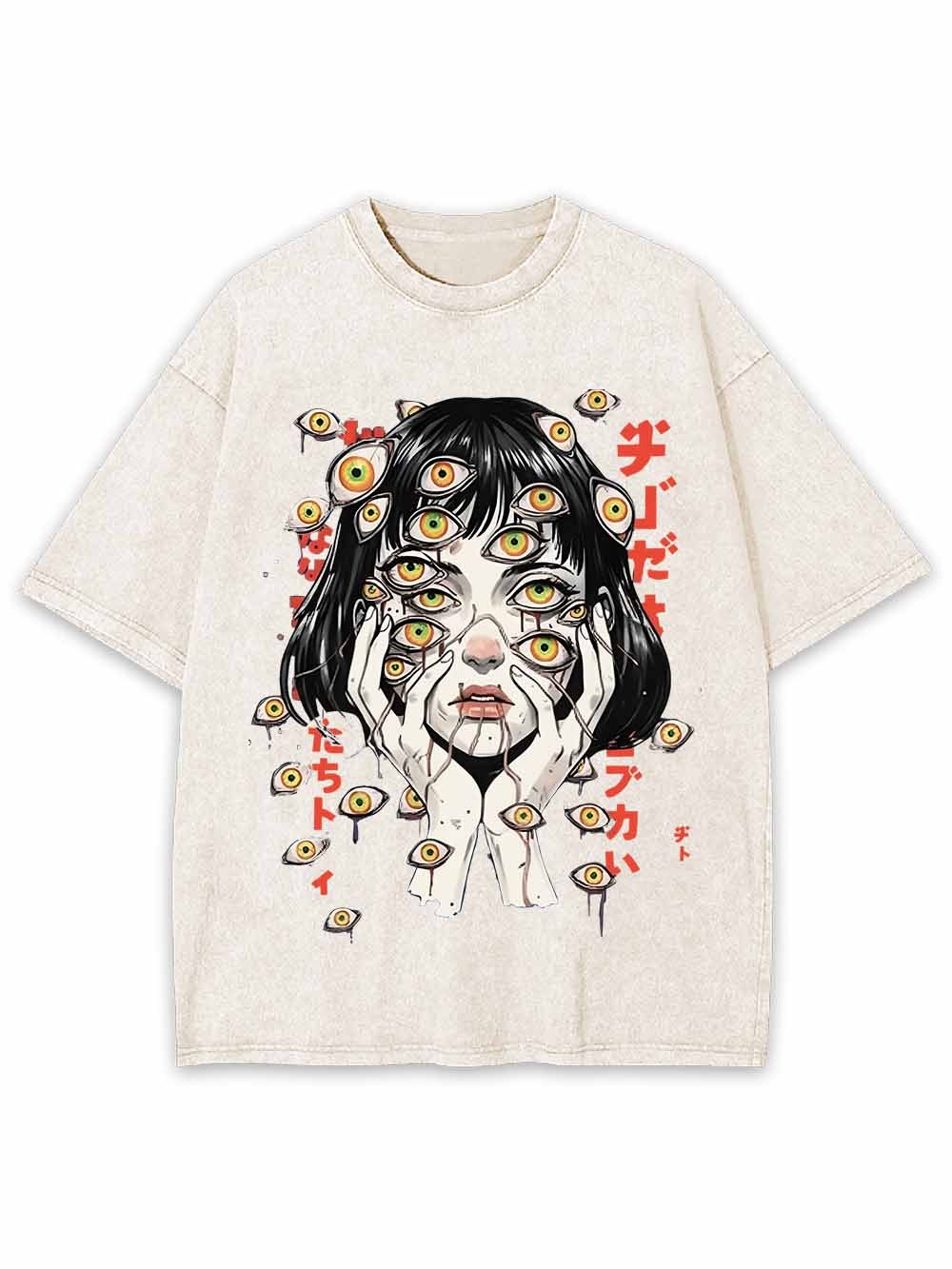 Weird Fantasy Girl With Many Eyes Washed Tshirt