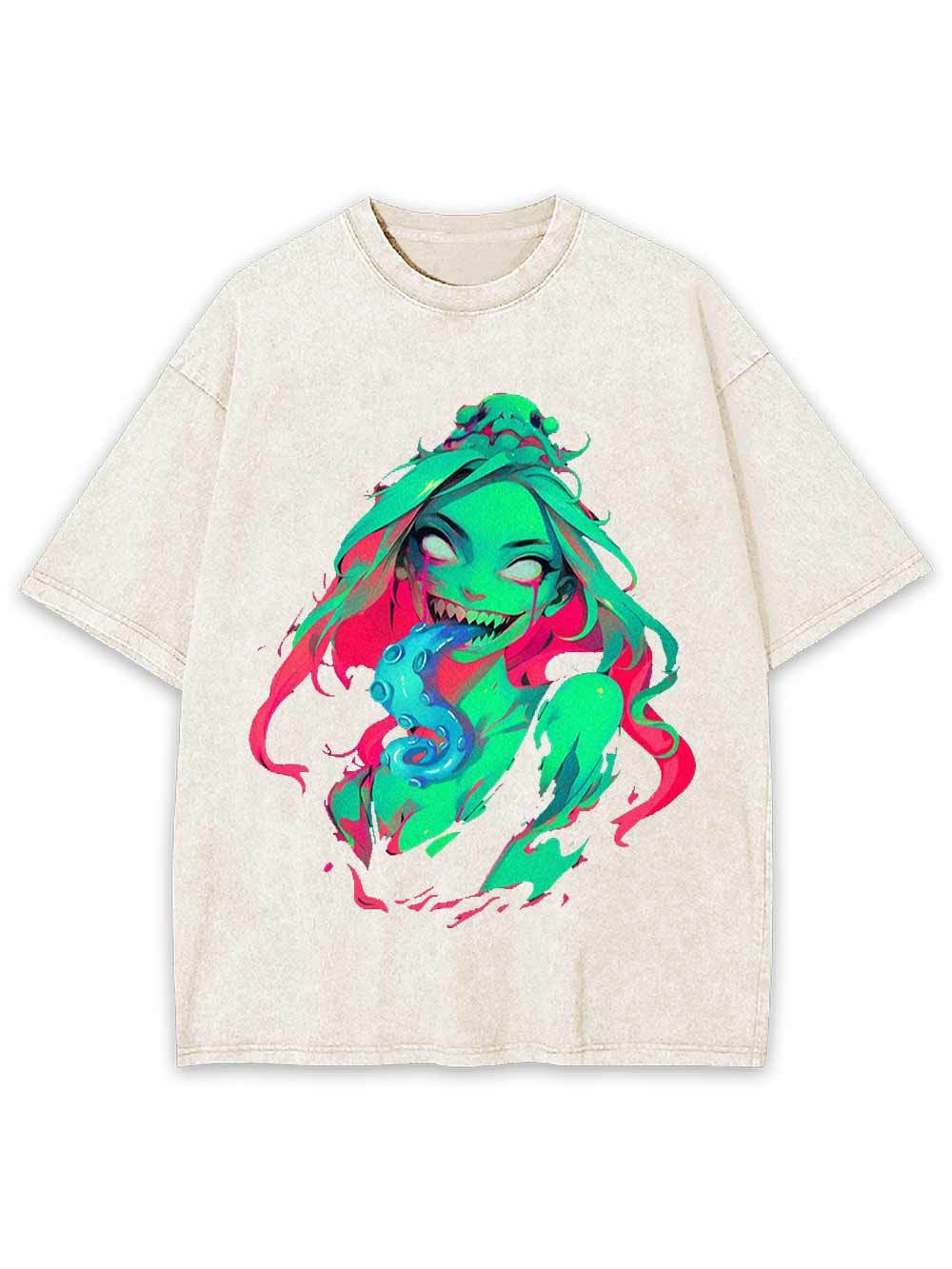 Tentacles Evil Girl Washed Tshirt