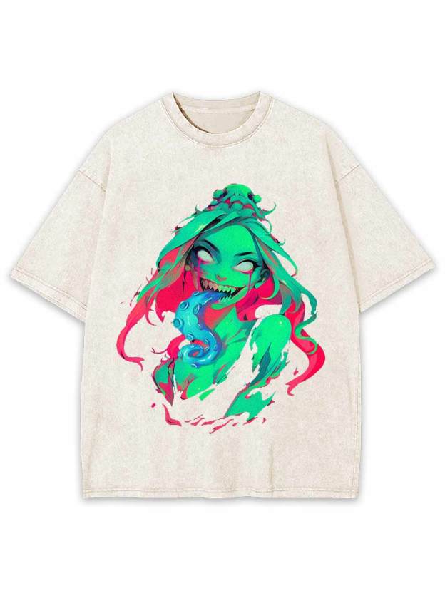 Tentacles Evil Girl Washed Tshirt