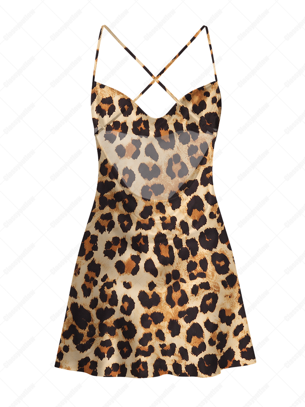 WILD LEOPARD SATIN CROSS BACK MINI DRESS