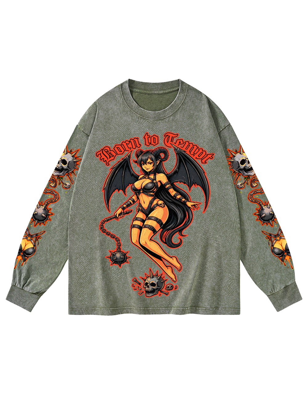 BORN TO TEMPT WASHED LONG-SLEEVE GRAPHIC TSHIRT