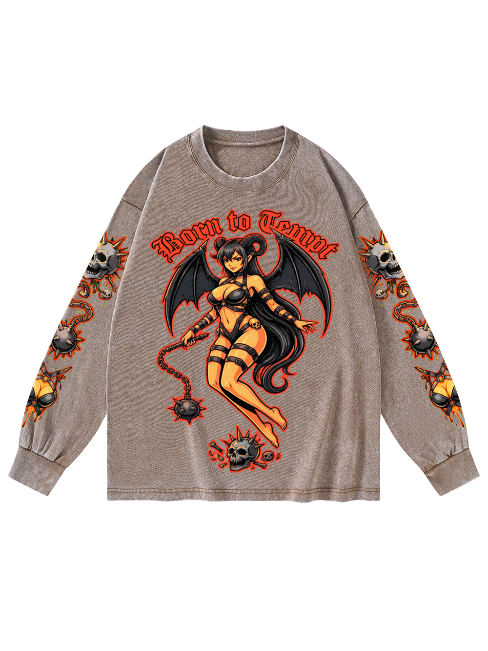 BORN TO TEMPT WASHED LONG-SLEEVE GRAPHIC TSHIRT