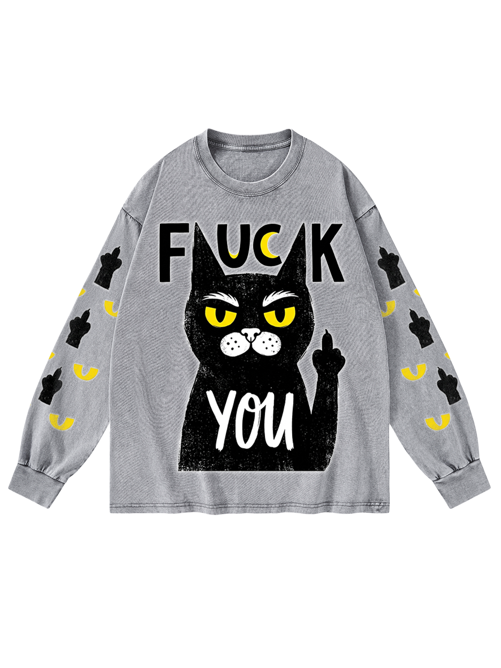 RUDE BLACK CAT WASHED LONG-SLEEVE GRAPHIC TSHIRT