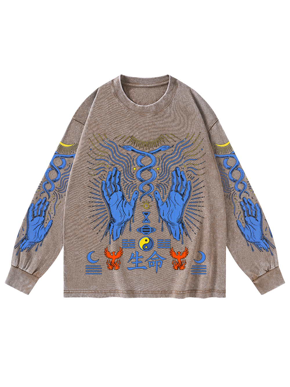 LIFE SYMBOL WASHED LONG-SLEEVE GRAPHIC TSHIRT