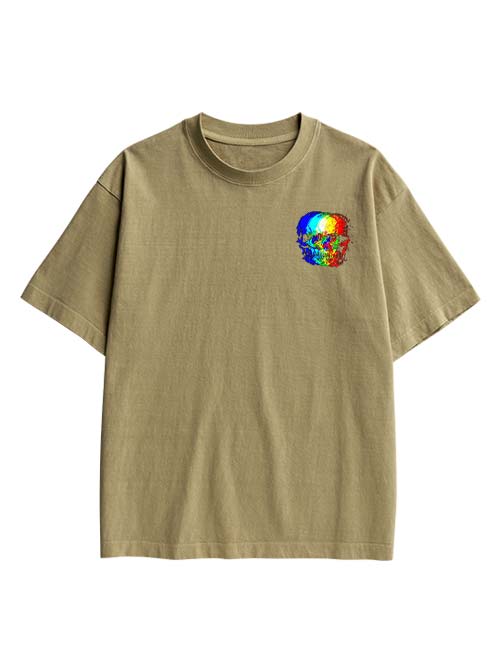 Skull Illusion Double Sided Print Washed TShirt