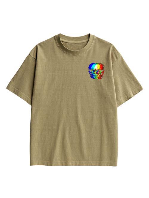 Skull Illusion Double Sided Print Washed TShirt