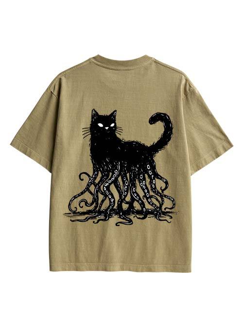 Octopus Tentacle Cat Double Sided Print Washed TShirt