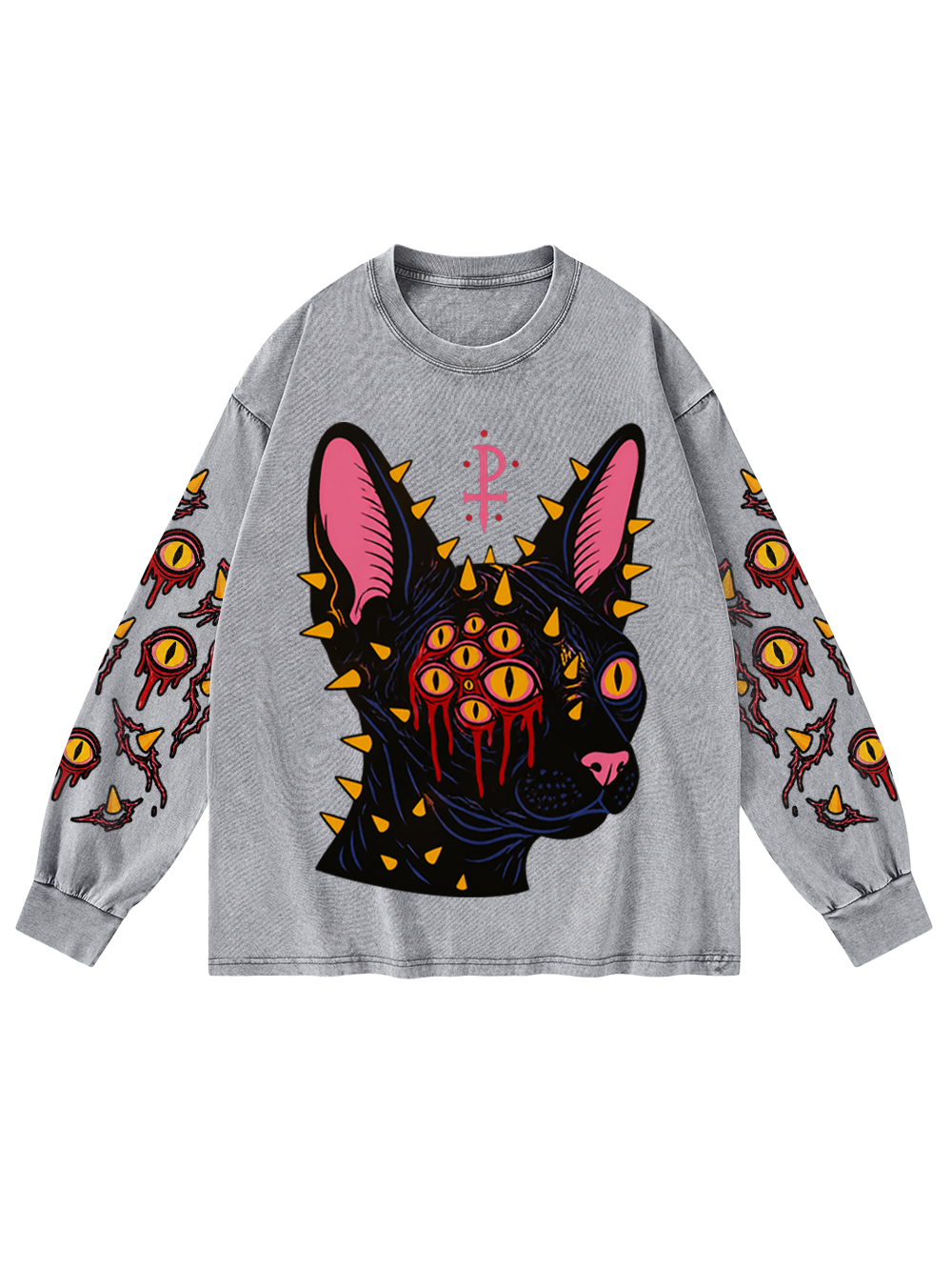 BLOOD CAT WASHED LONG-SLEEVE GRAPHIC TSHIRT