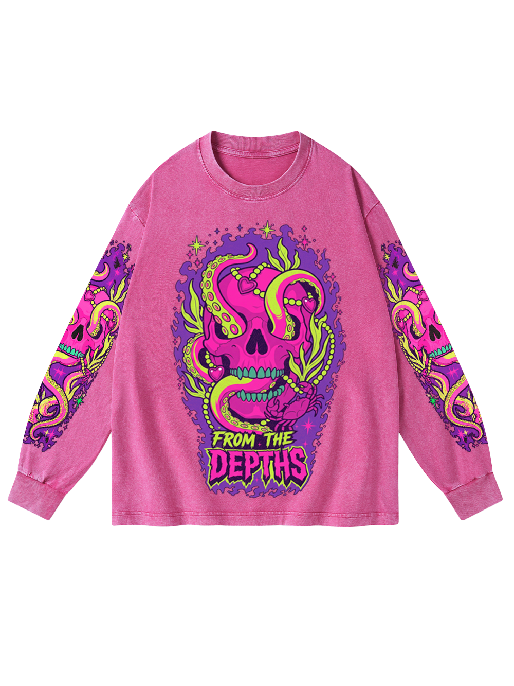 OCTO SKULL WASHED LONG-SLEEVE GRAPHIC TSHIRT