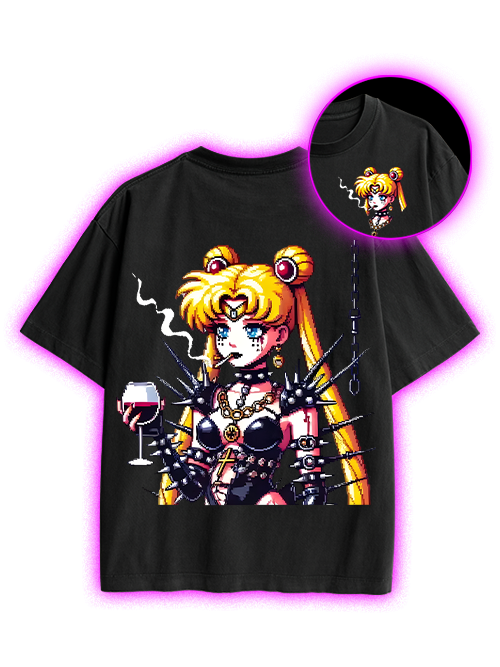 Punk Moon Double Sided Print Washed T-Shirt