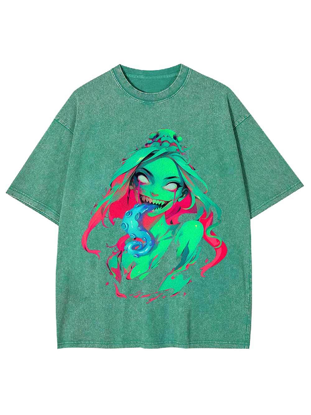 Tentacles Evil Girl Washed Tshirt