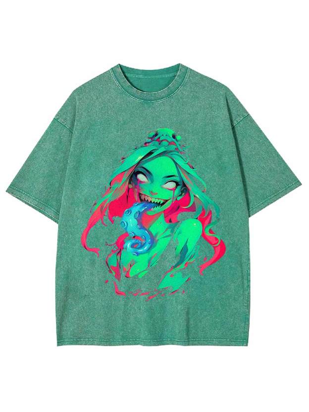 Tentacles Evil Girl Washed Tshirt