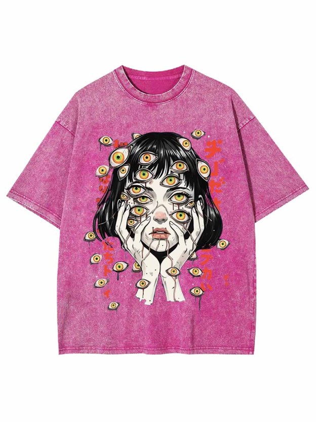 Weird Fantasy Girl With Many Eyes Washed Tshirt