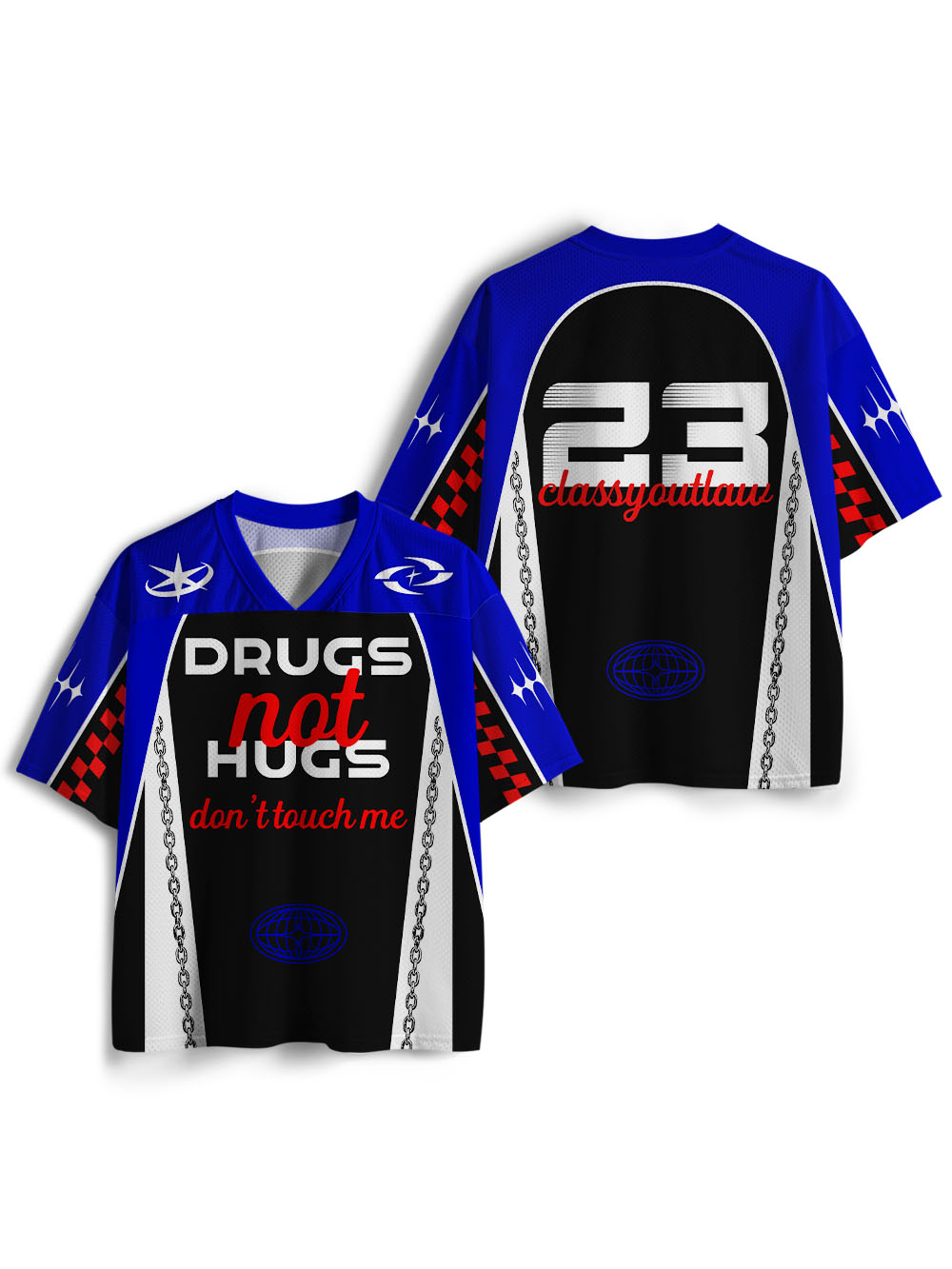 DRUGS NOT HUGS DON’T TOUCH ME MESH JERSEY