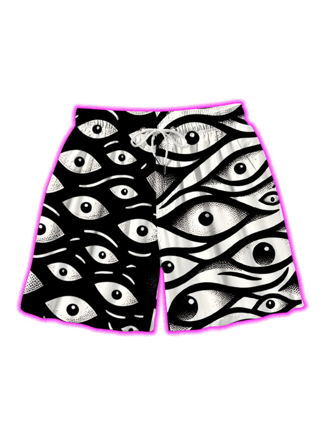 Eye Illusion Mosaic Over Print Shorts