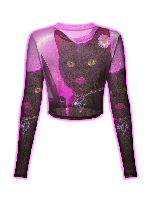 Elegant Cat With A Knife Mesh Top