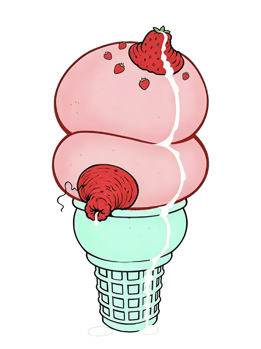 STRAWBERRY BOOB ICE CREAM OFF SHOULDER TSHIRT