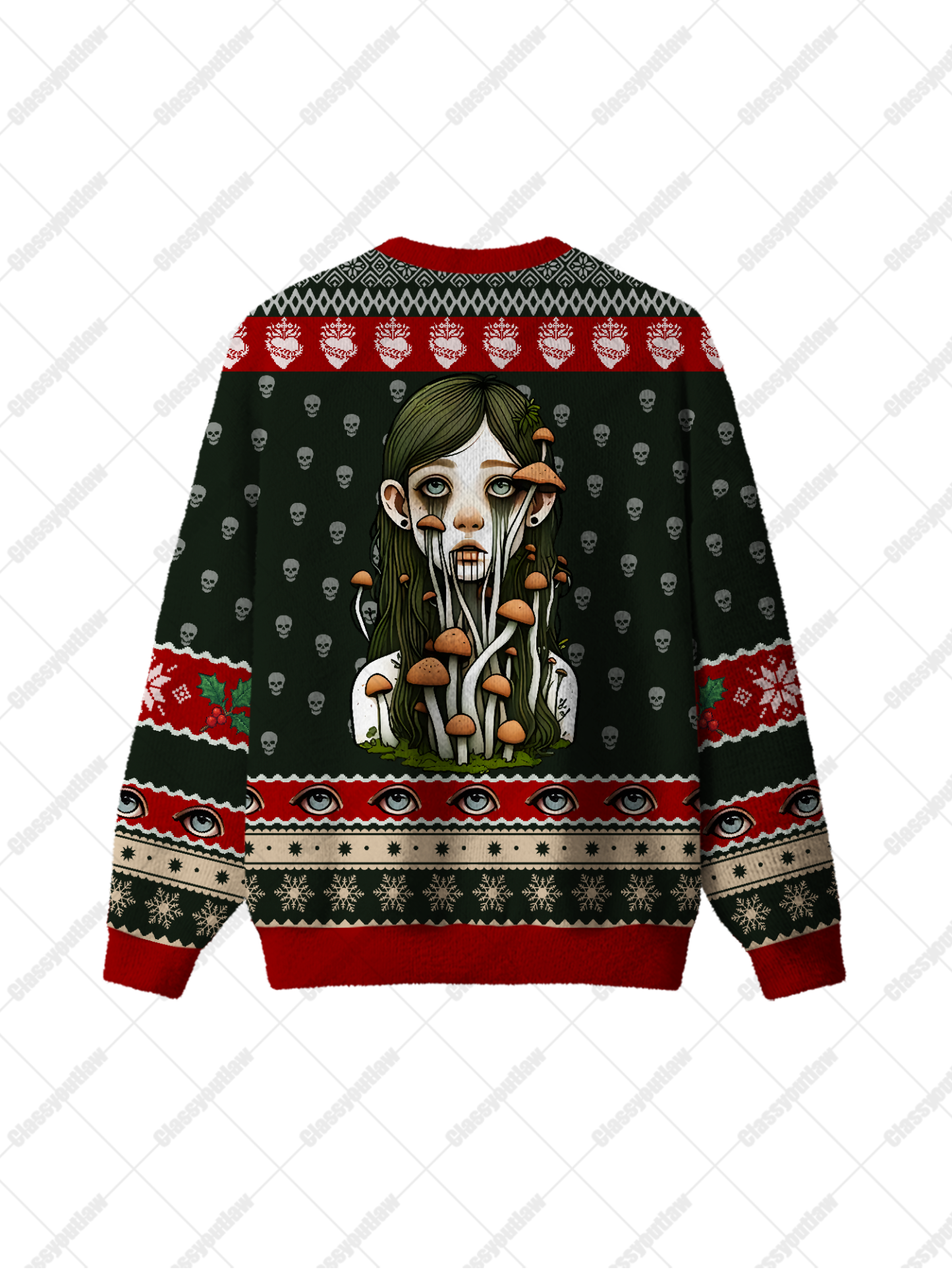 Crying Mushroom Girl UGLY CHRISTMAS SWEATSHIRT