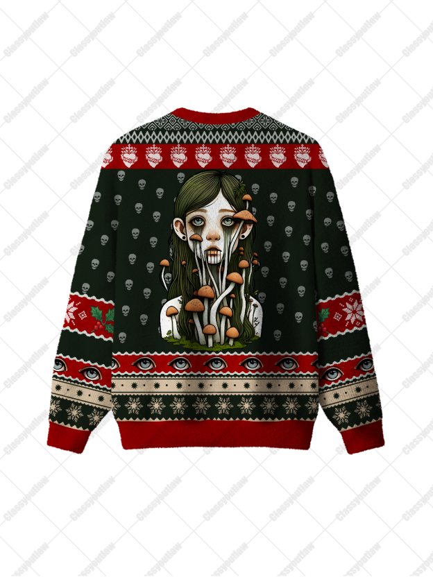 Crying Mushroom Girl UGLY CHRISTMAS SWEATSHIRT