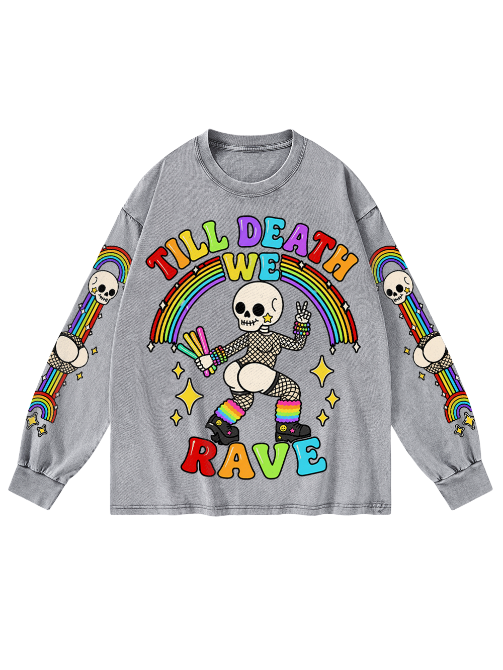 RAVE SKELETON WASHED LONG-SLEEVE GRAPHIC TSHIRT