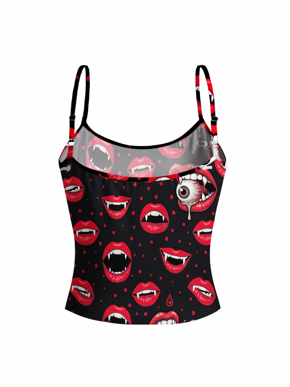 EVIL LIPS FULL-PRINT SPAGHETTI-STRAP TOP