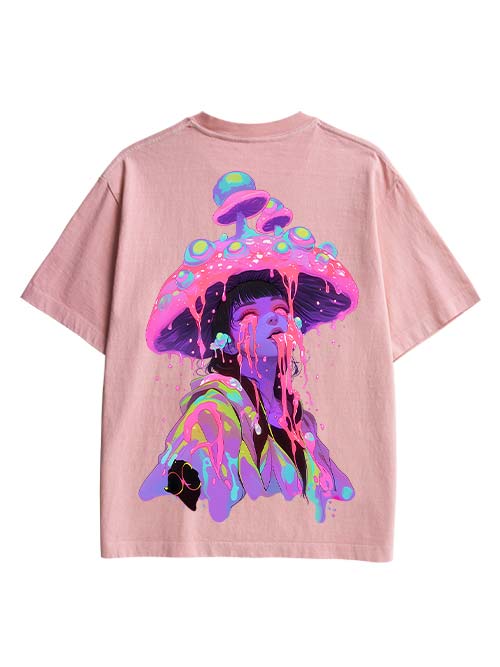Mushroom Double Sided Print Washed TShirt