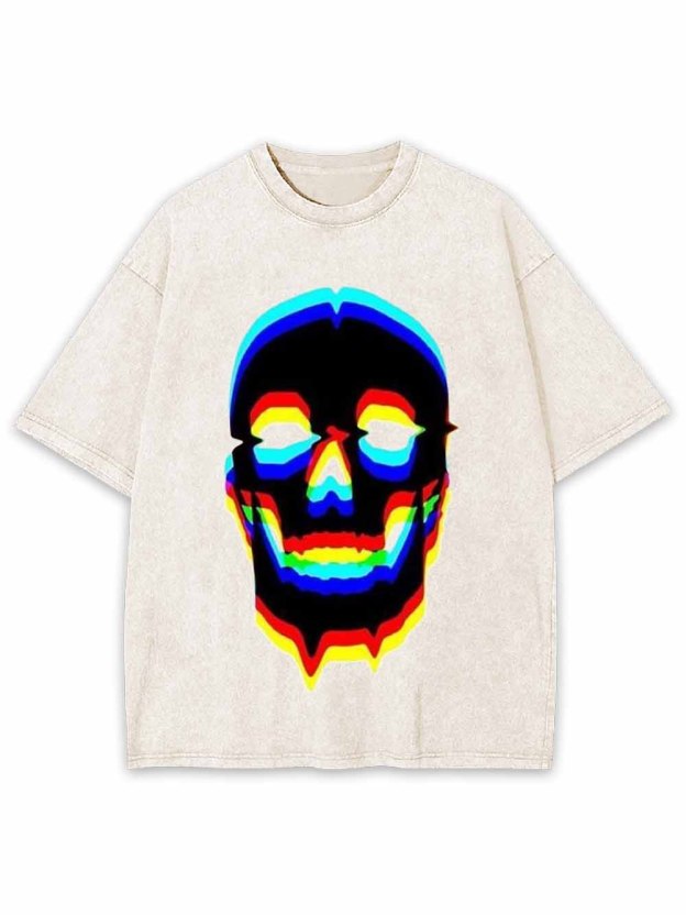 Cyberpunk Neon Skull Washed Tshirt