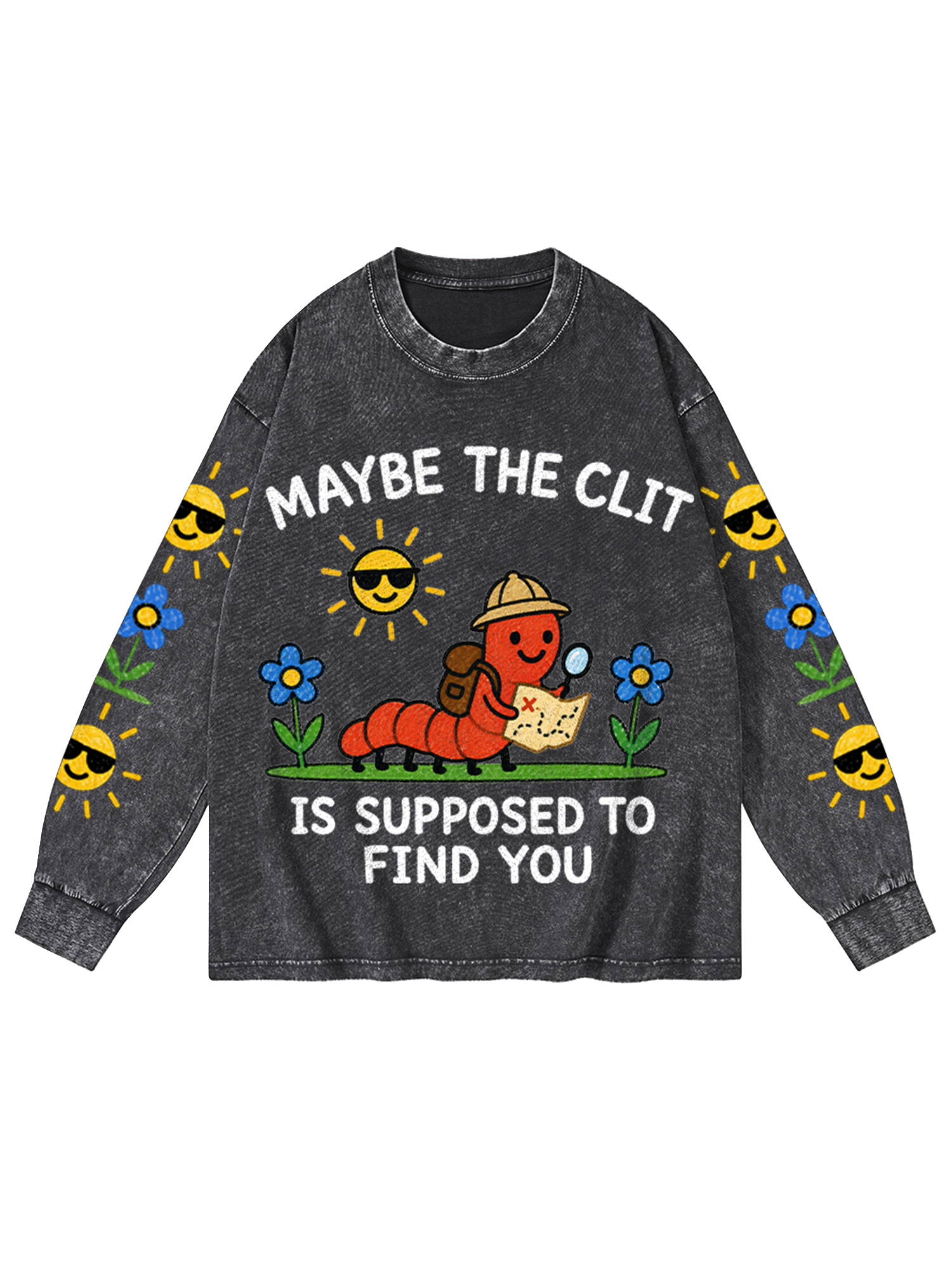 WORM EXPLORER WASHED LONG-SLEEVE GRAPHIC TSHIRT