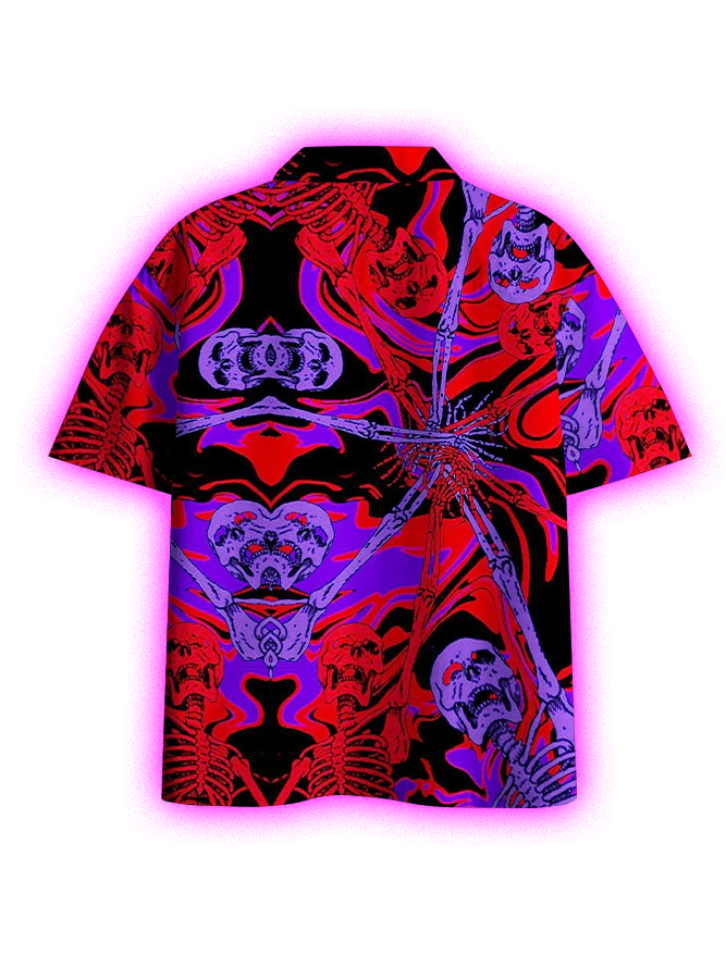 NEON SKELETON BUTTON UP POCKET SHIRT