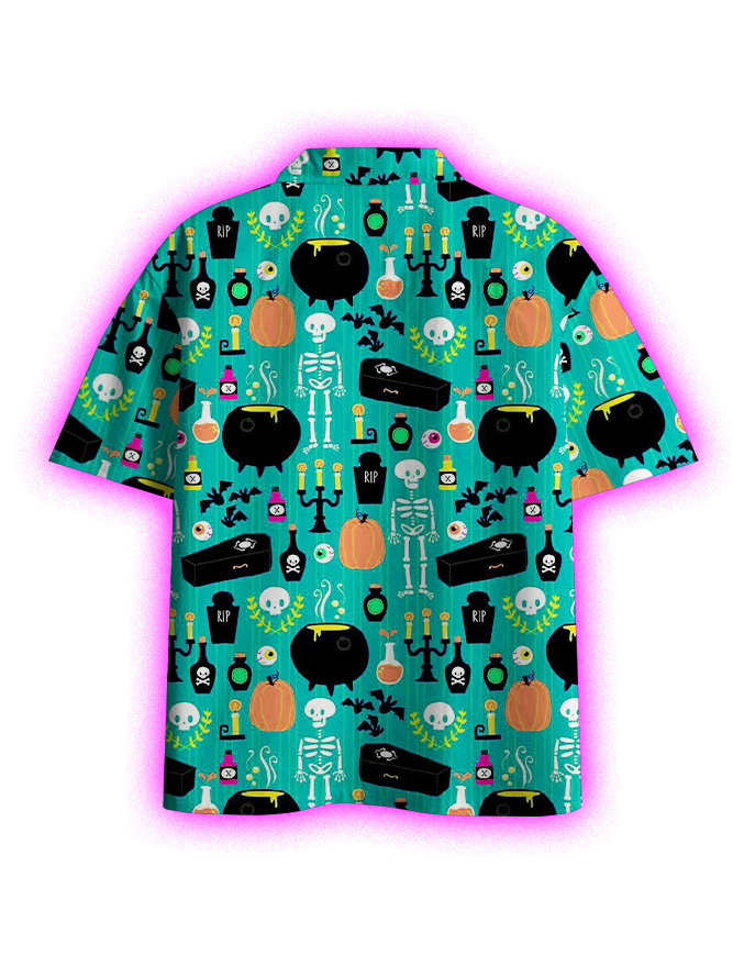 HAUNTED HALLOWEEN BUTTON UP POCKET SHIRT