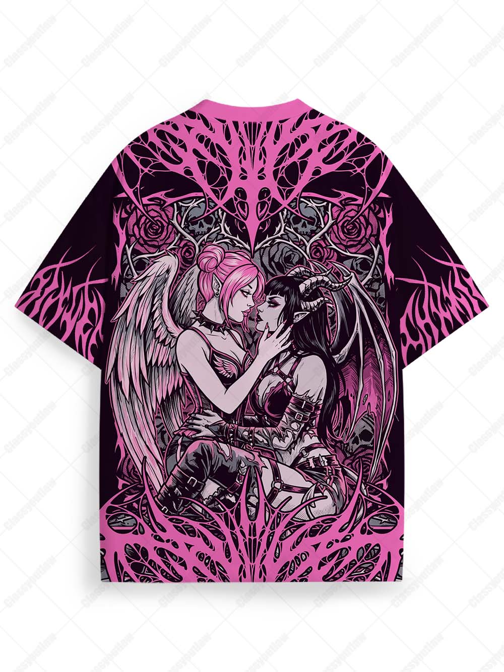 PINK ANGEL AND DEMON LOVERS ECO OVERSIZED GRAPHIC TEES